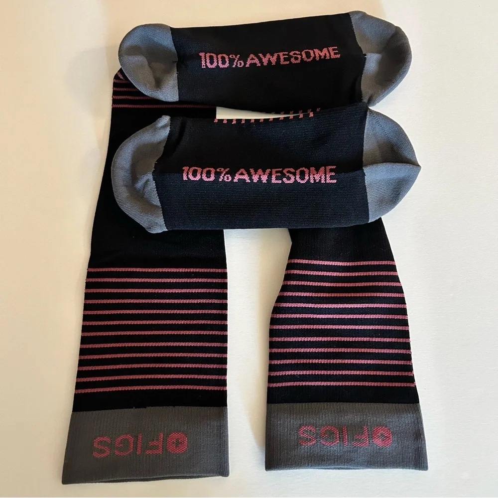FIGS New Striped Compression Socks 100% AWESOME Small Black Mauve Grey Unisex